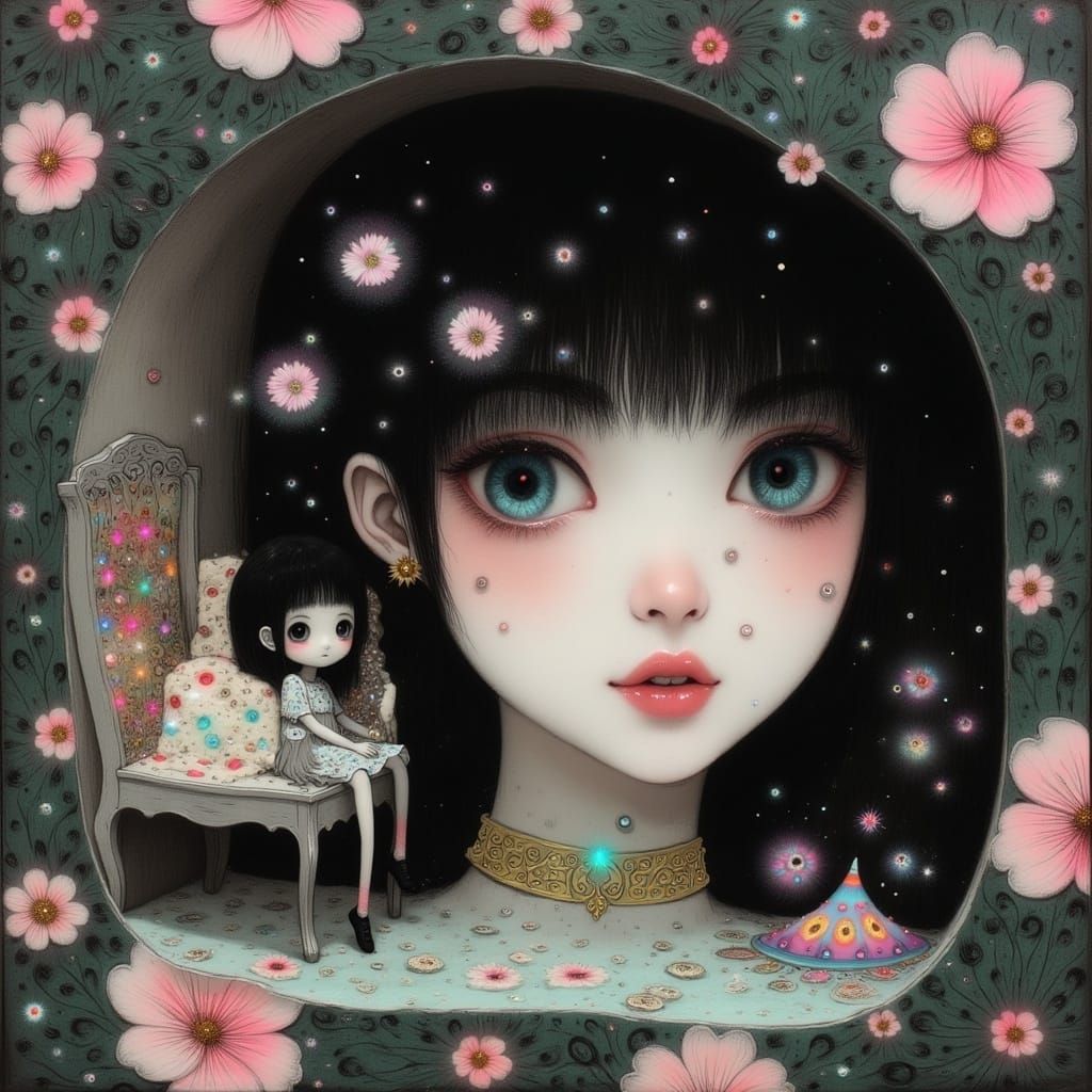 Enigmatic Doll's House Portrait with Whimsical Touches