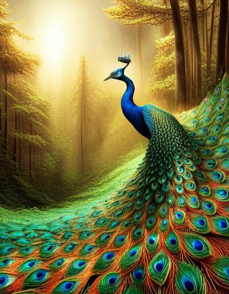 Glittering Origami Peacock Sculpture in Papier Mache