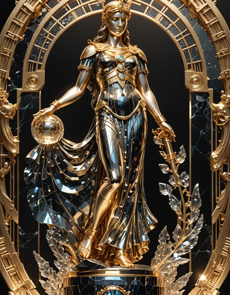Athena Crystal Statue with Gold Base in Art Deco Style
