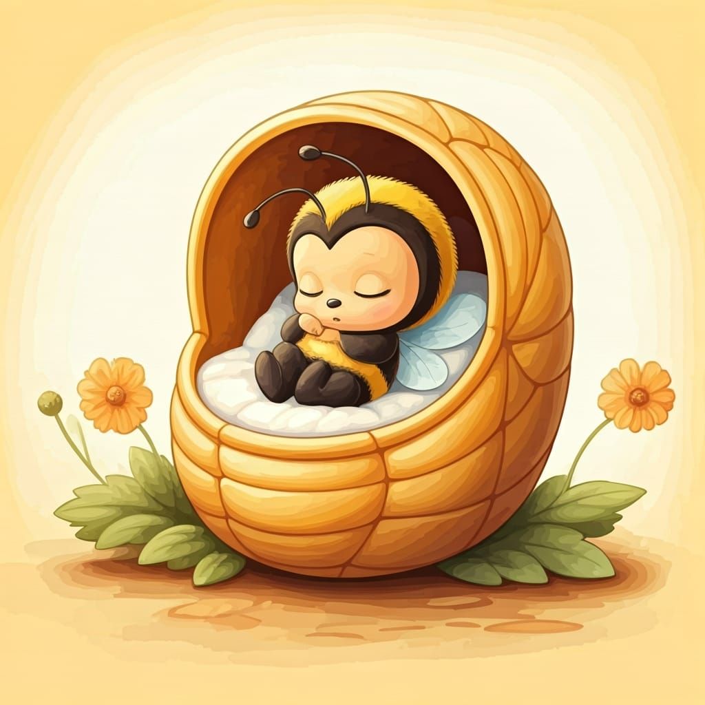 Pixar-Style Baby Bumblebee in Honeycomb Bassinet