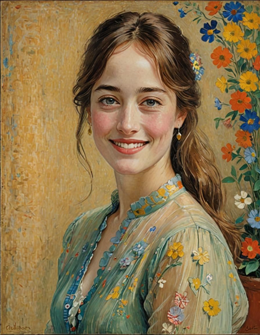Dakota Johnson Smiling in Pastel Portrait