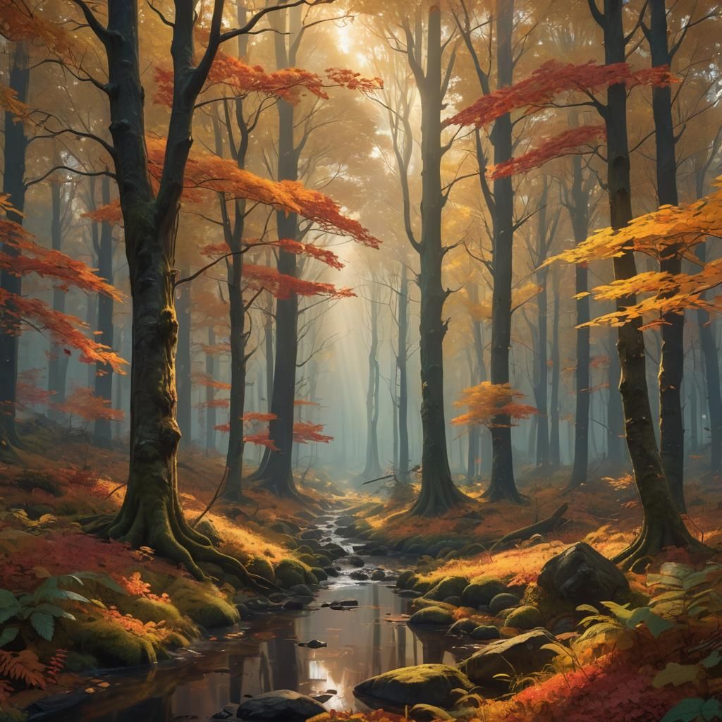Hidden Animals in a Misty Autumn Forest