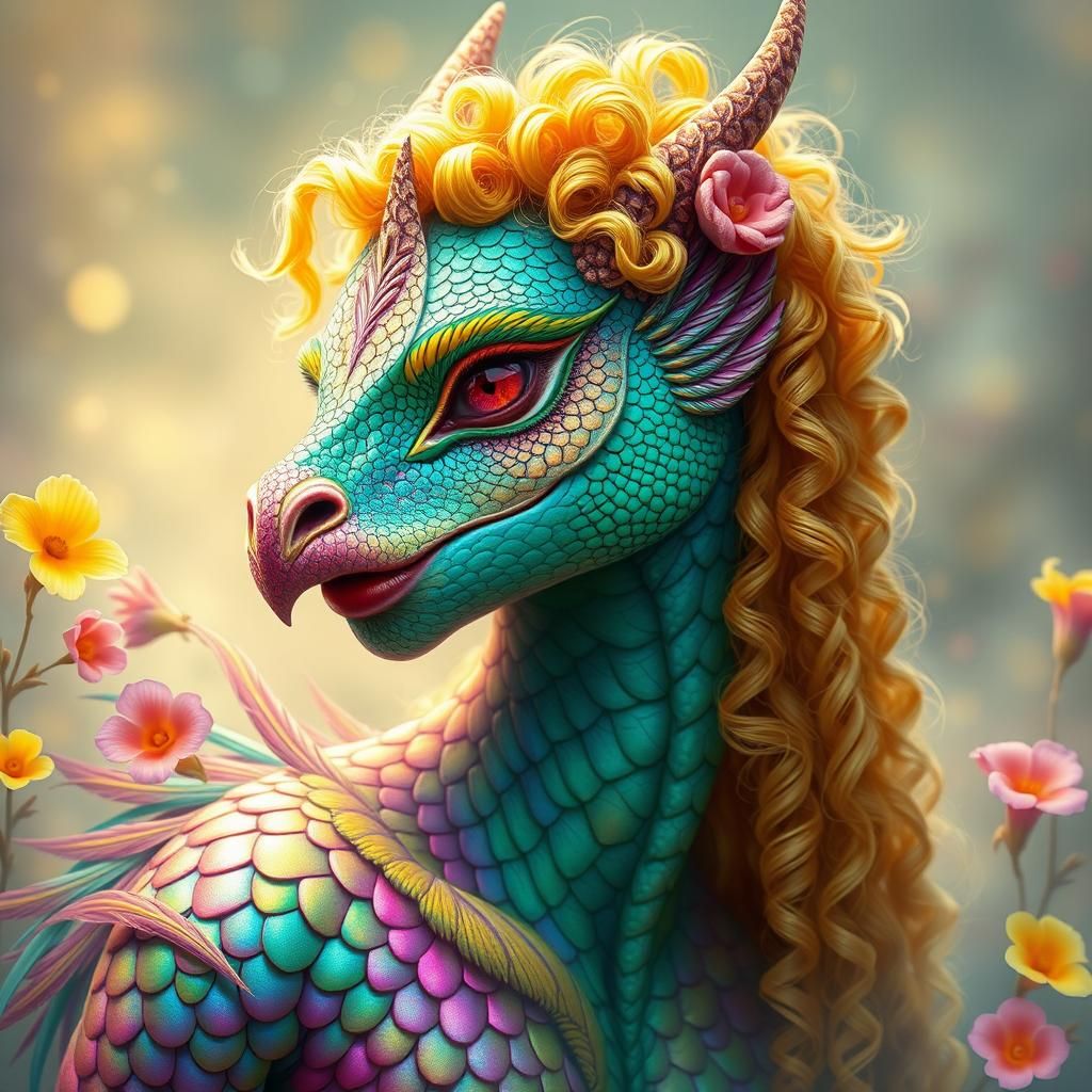 Mystical Dragon-Peacock Woman in Ethereal Portrait