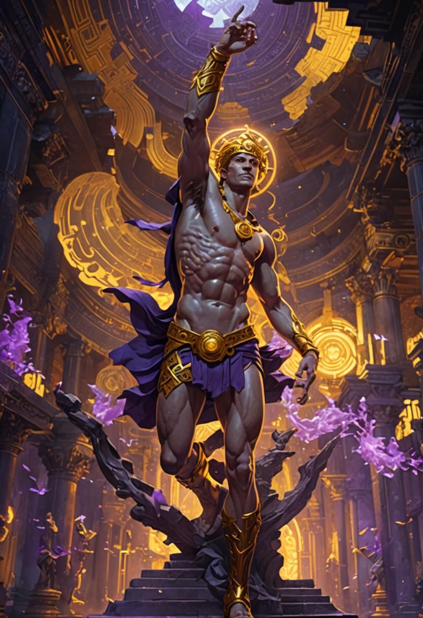 Hermes in Mystical Temple: Dark Fantasy Art
