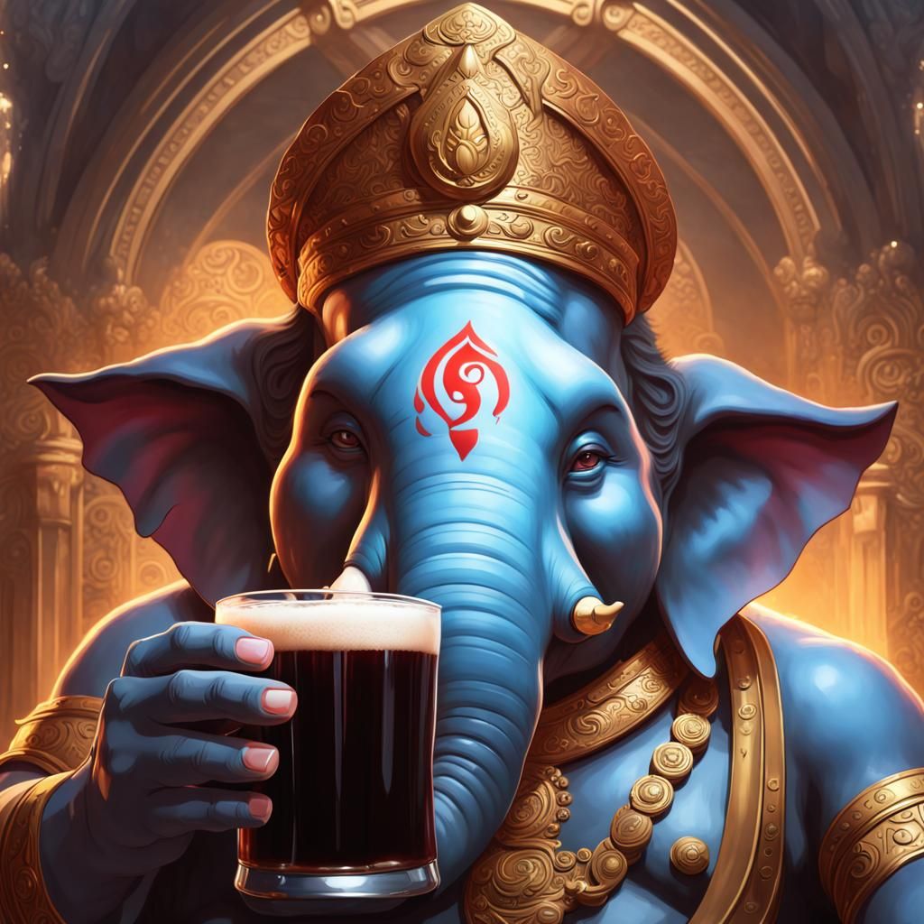 Ganesh drinking Guinness