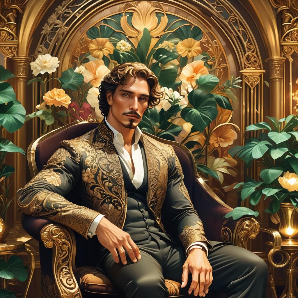 Art Nouveau Male Portrait in Pablo Amaringo Style