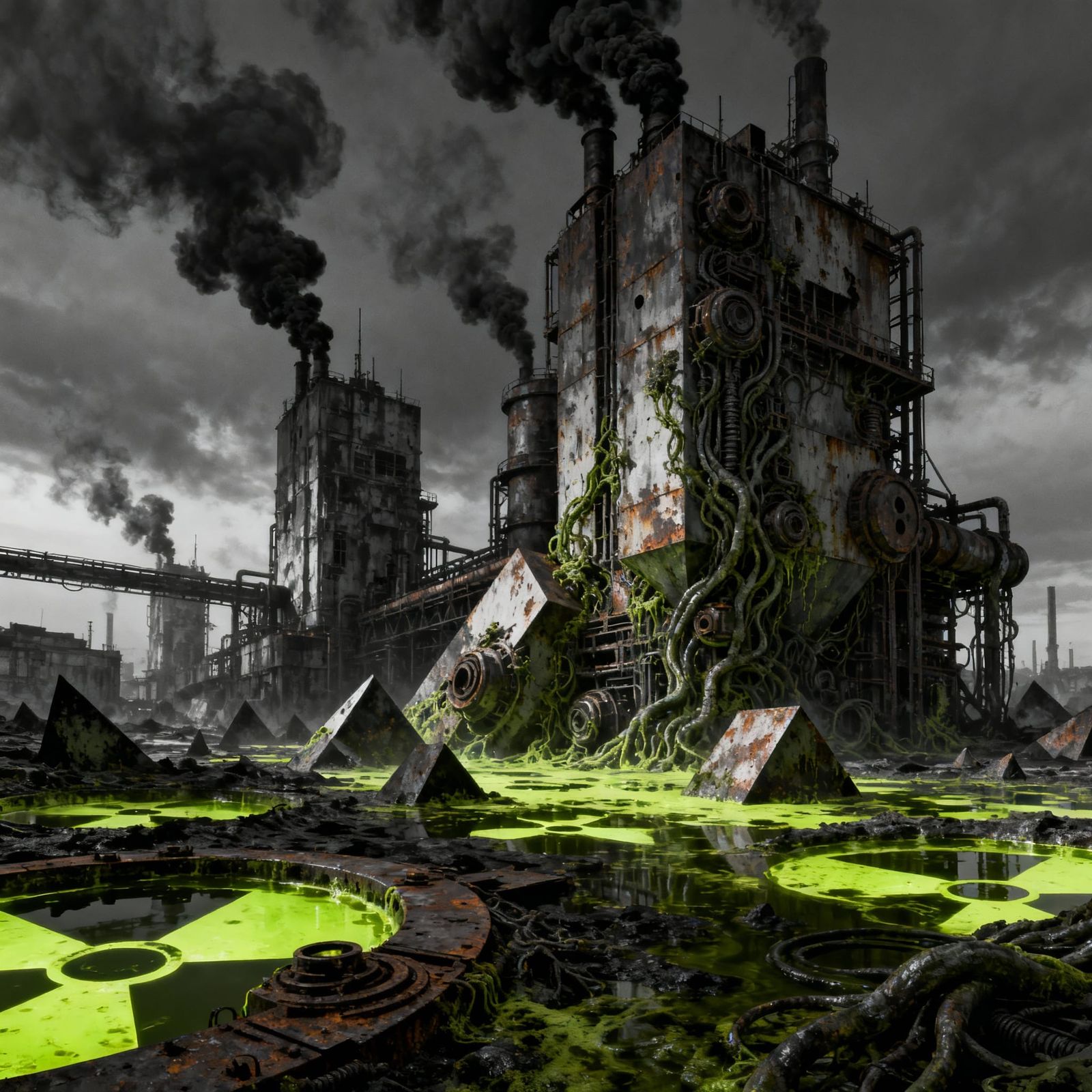 Dystopian Industrial Landscape with Toxic Waste