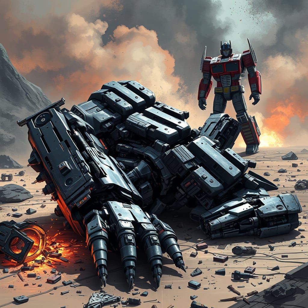 Megatron Defeated, Optimus Victorious: Cyberpunk Scene