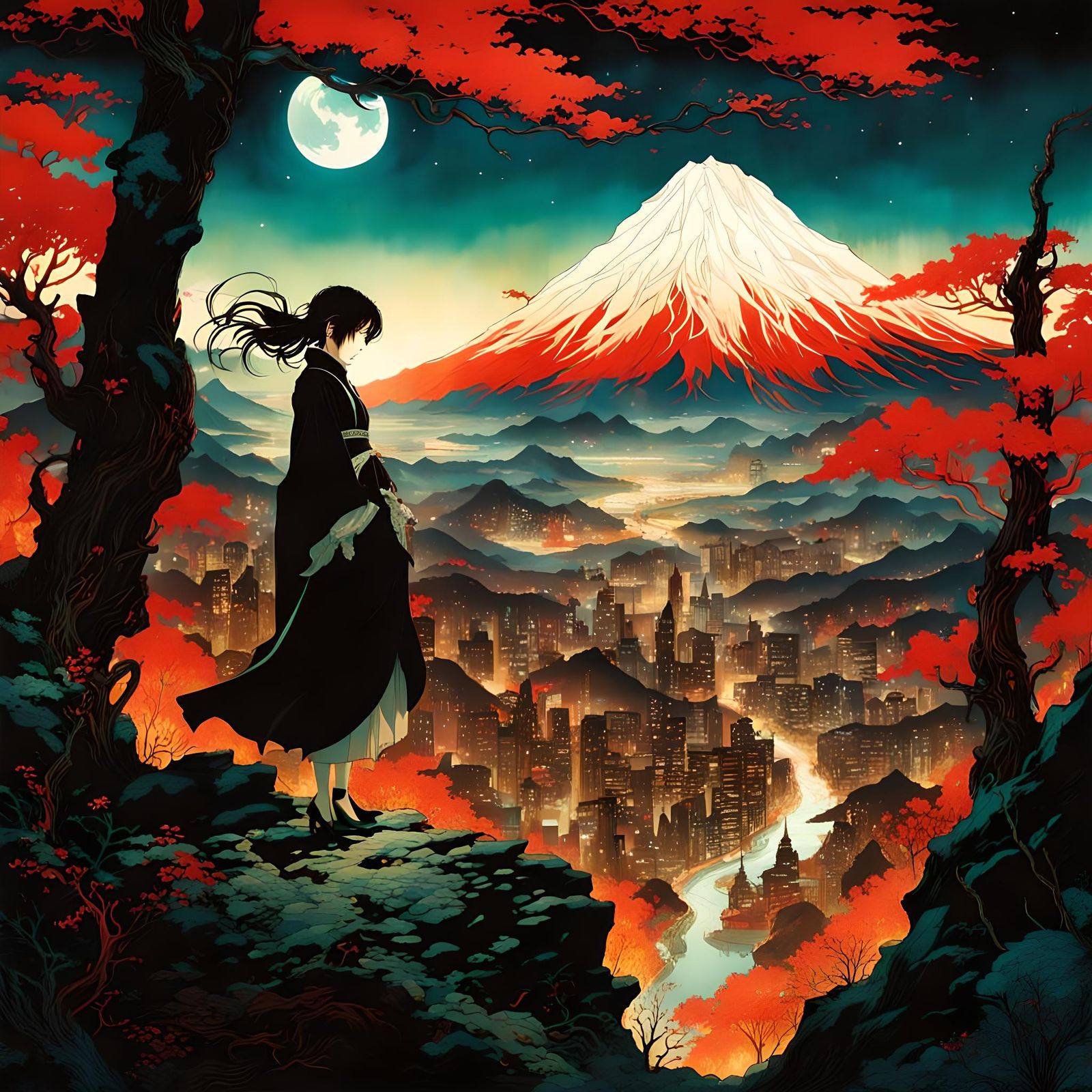 Vibrant Mountain Landscape in Glitchcore Style