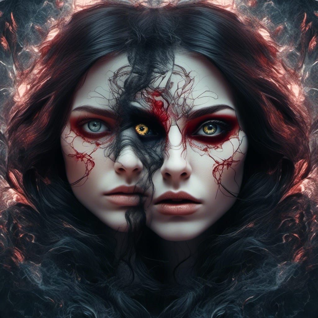 Double Exposure: Vampire Couple in Dark Fantasy Style