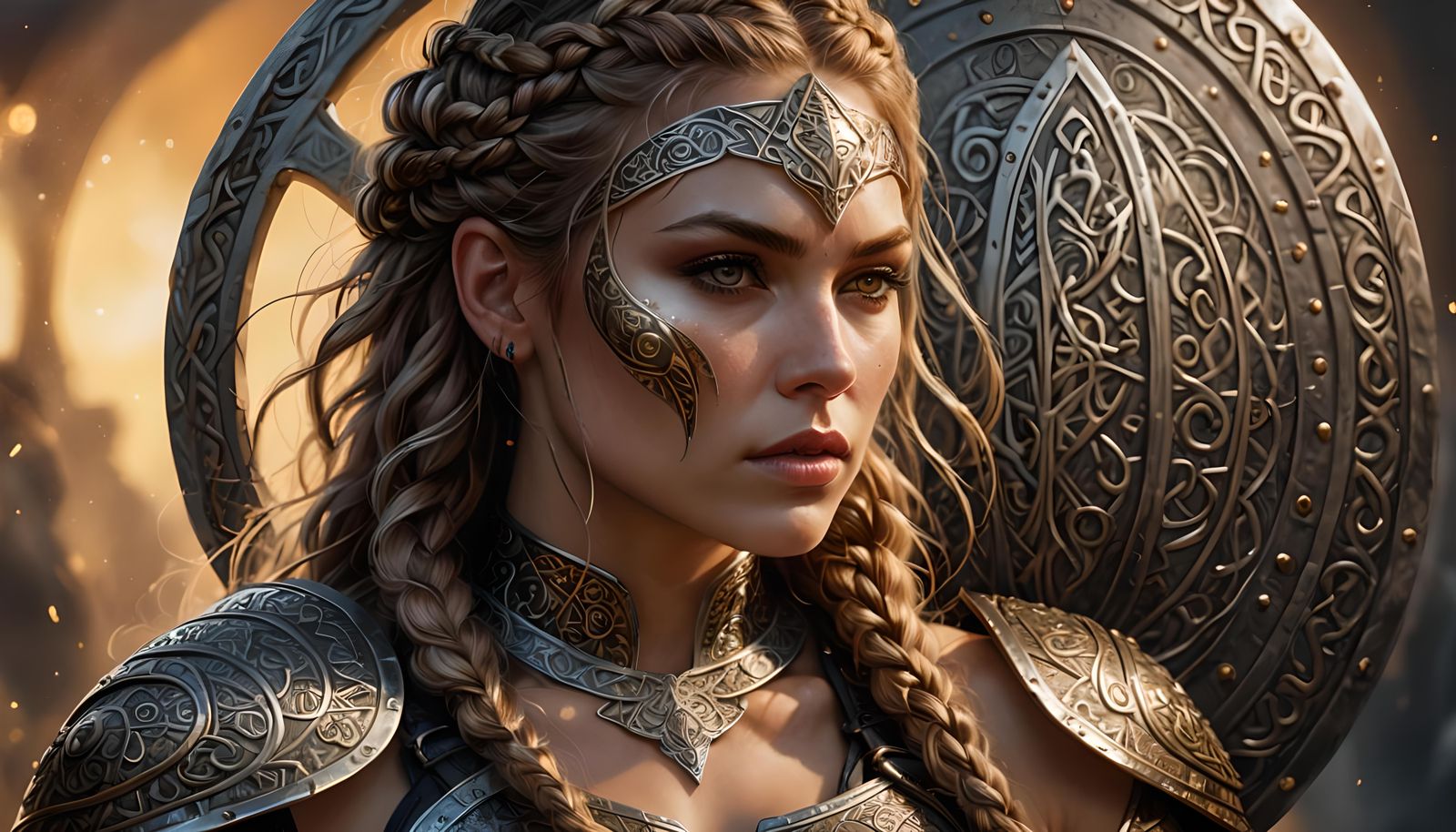 Viking Woman with Shield: Hyperrealistic Image