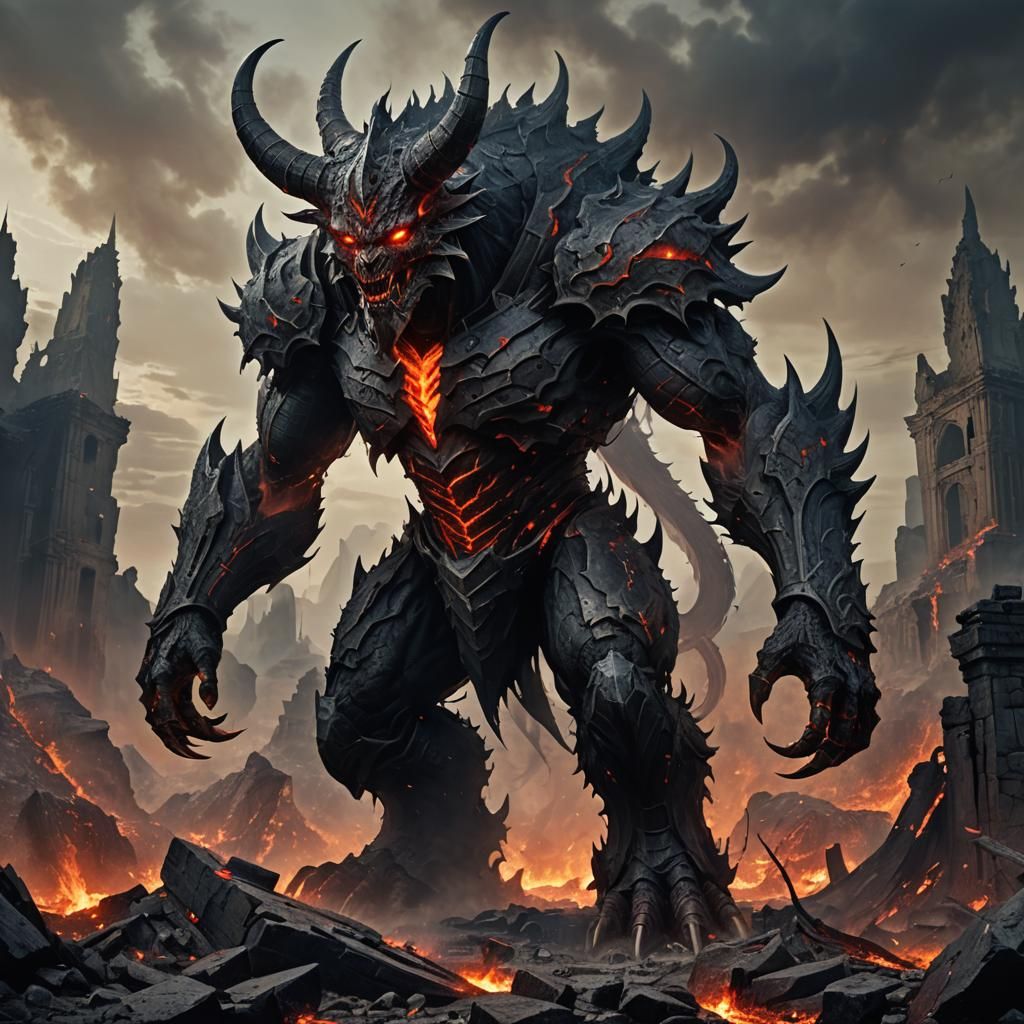 Towering Demonic Beast in Desolate Ruins