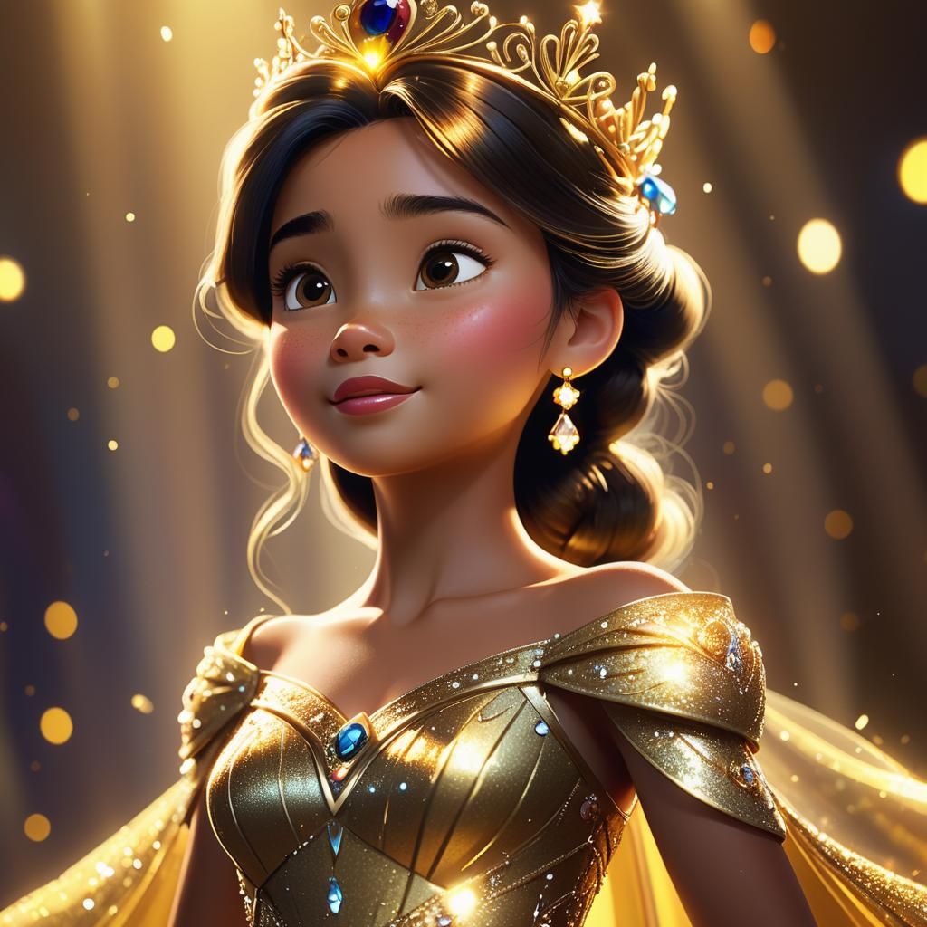 Beautiful Princess in Dramatic Spotlight: Disney Pixar Style
