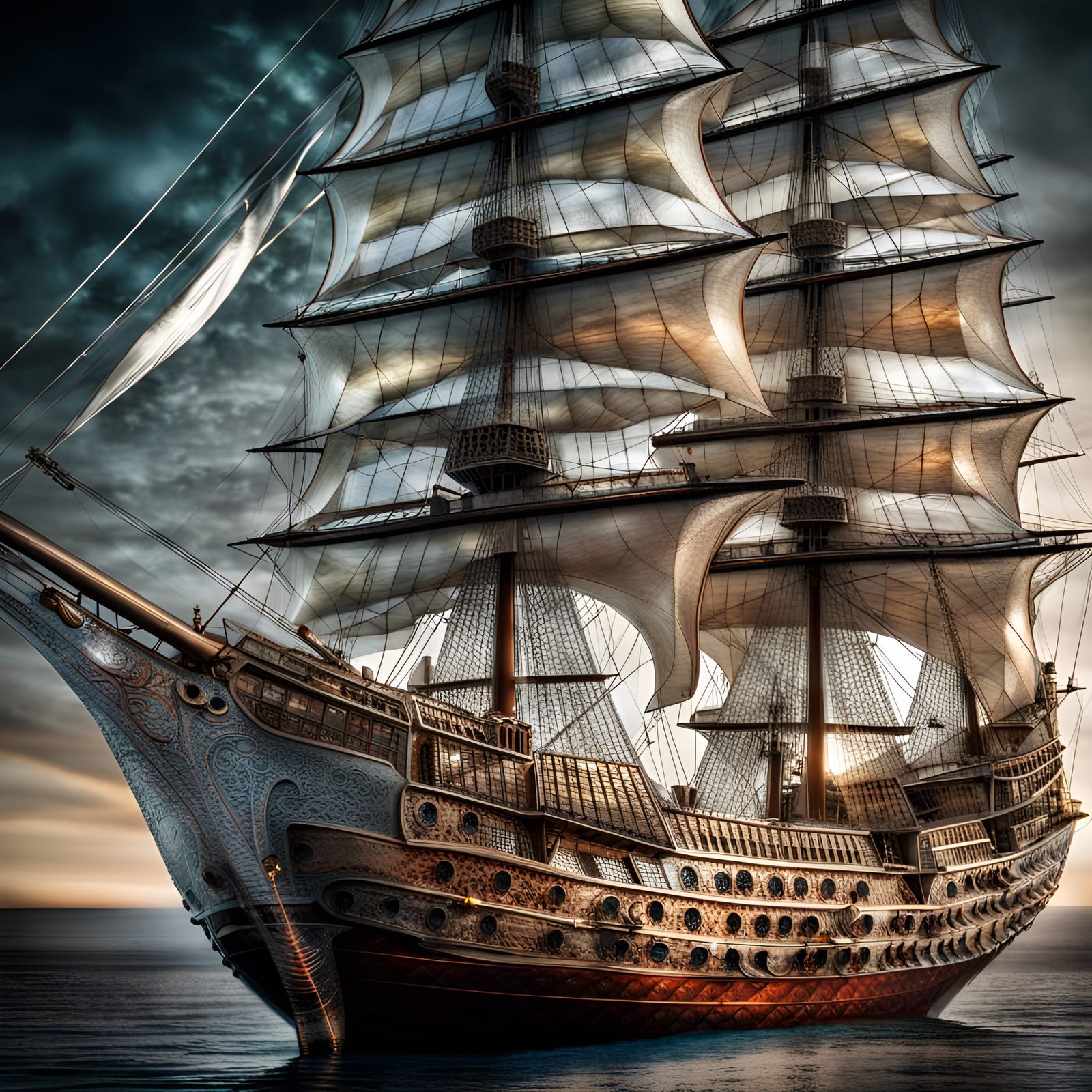 Hyperrealistic Glass Sailing Ship in High Definition
