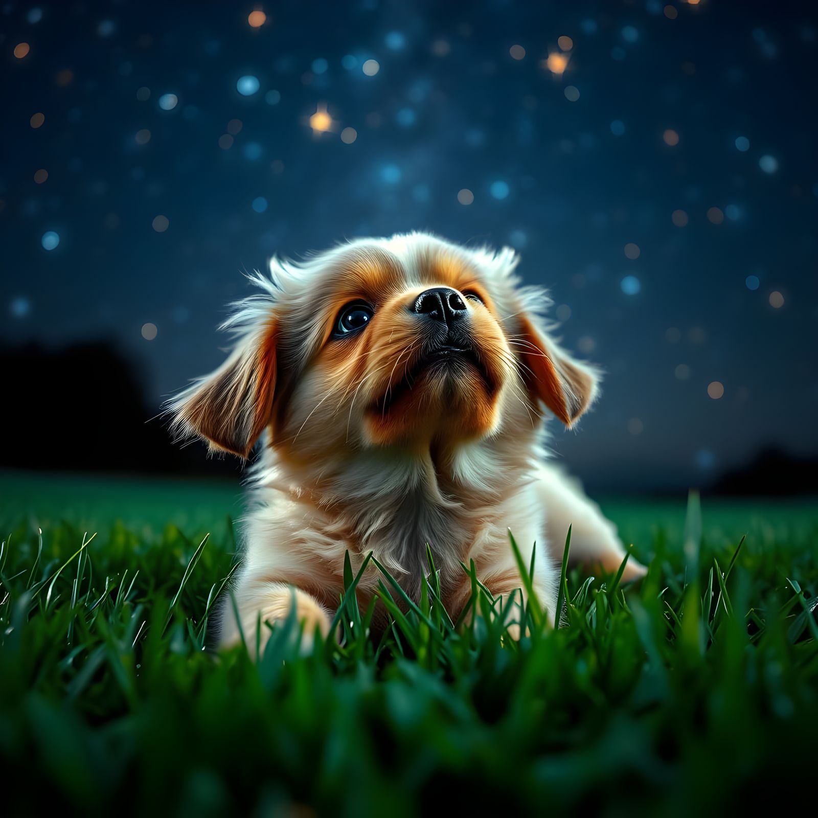 Enchanted Puppy Under the Starry Night Sky