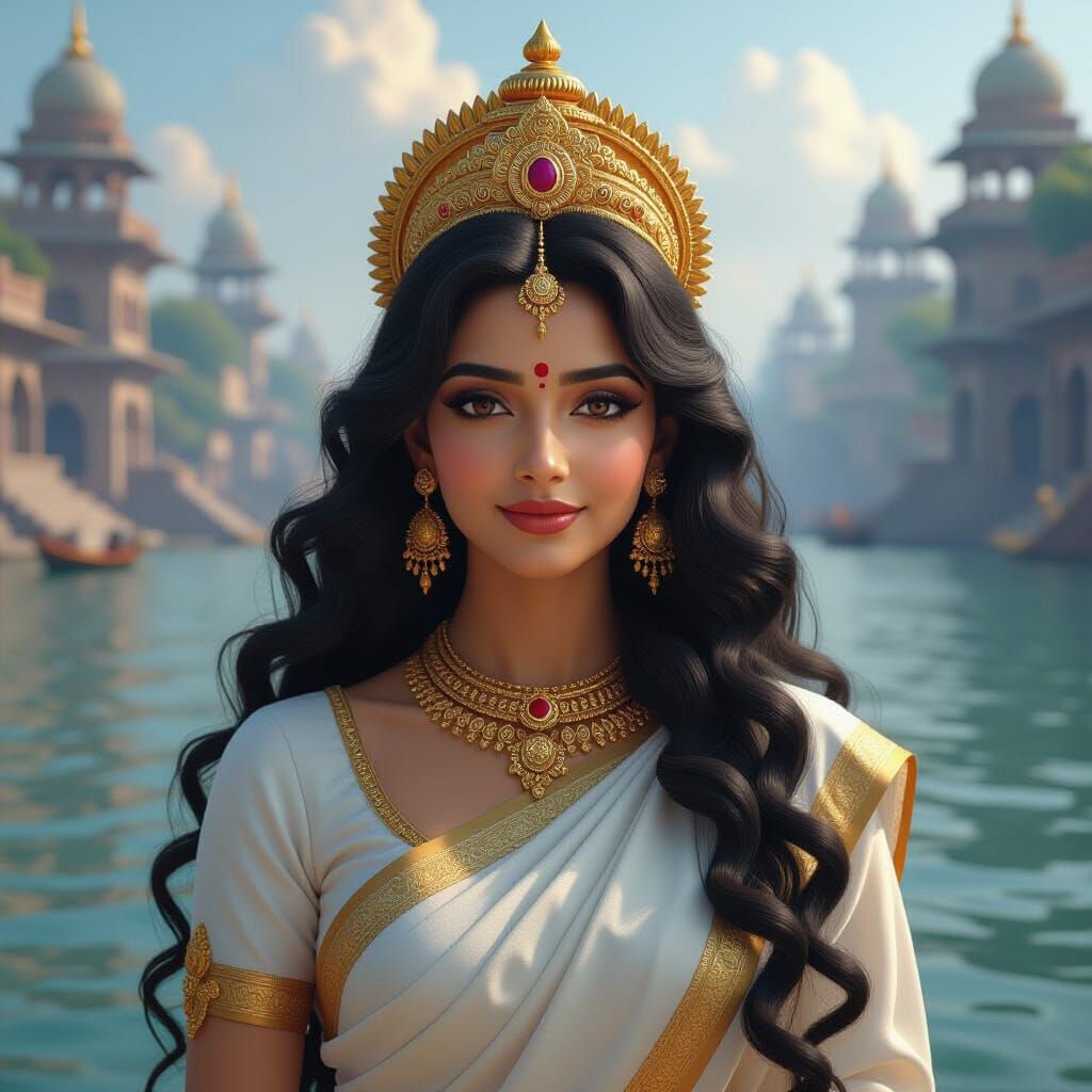 Ganga River Goddess Emerging from Ancient Ganges