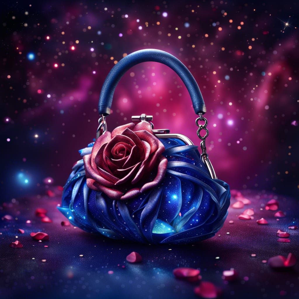 Sapphire Satin Valentino Handbag with Nebula Background