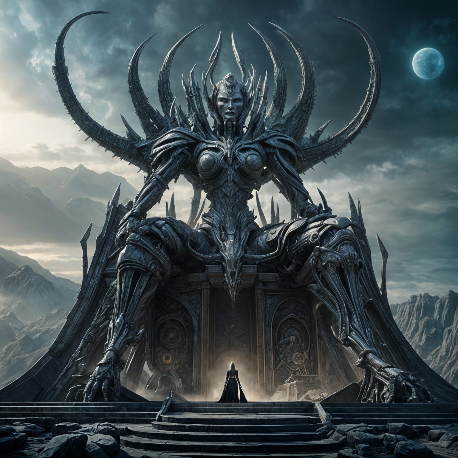 Alien Queen on Biomechanoid Throne: Epic Cinematic