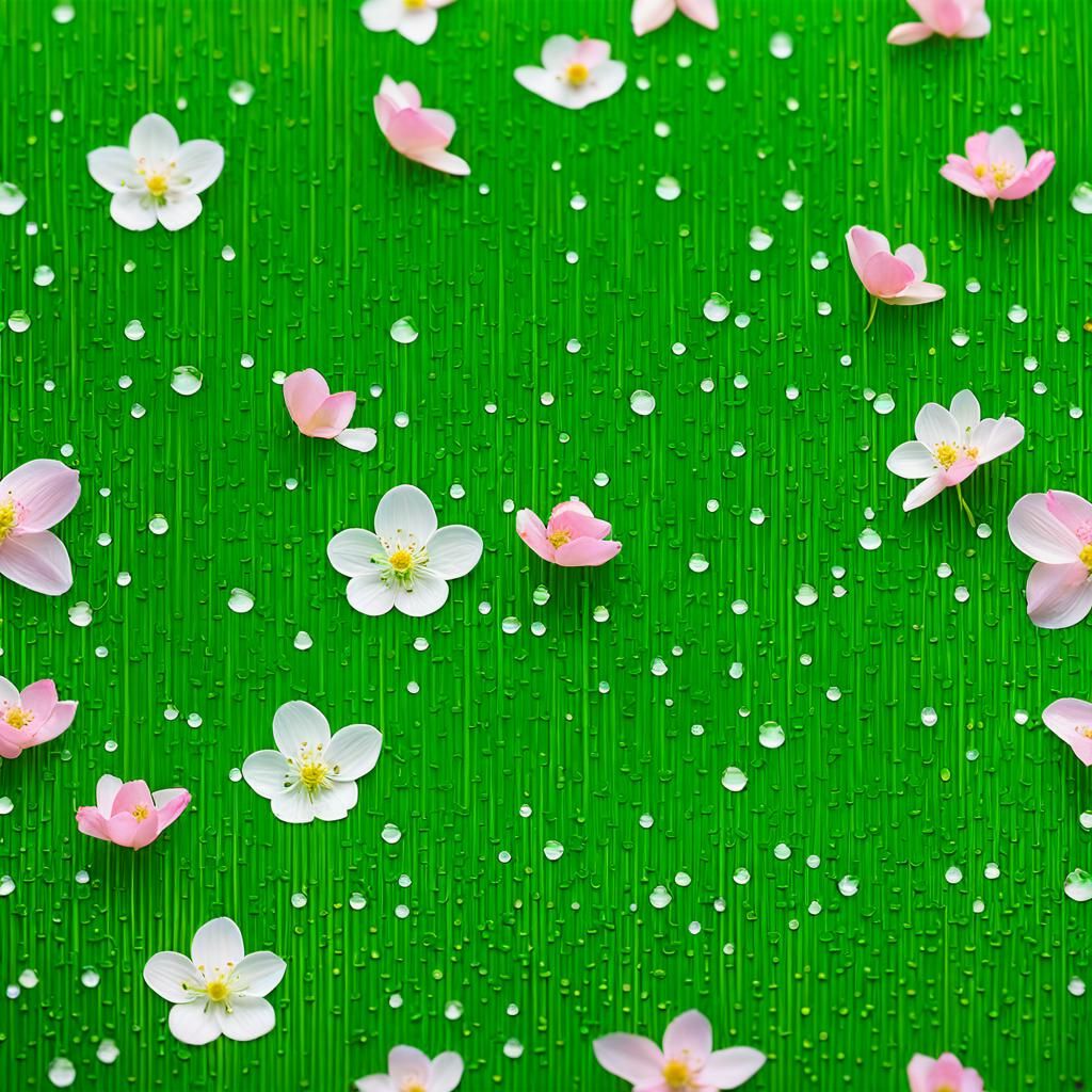 Green Tea Leaves and Delicate Flowers in Bloom