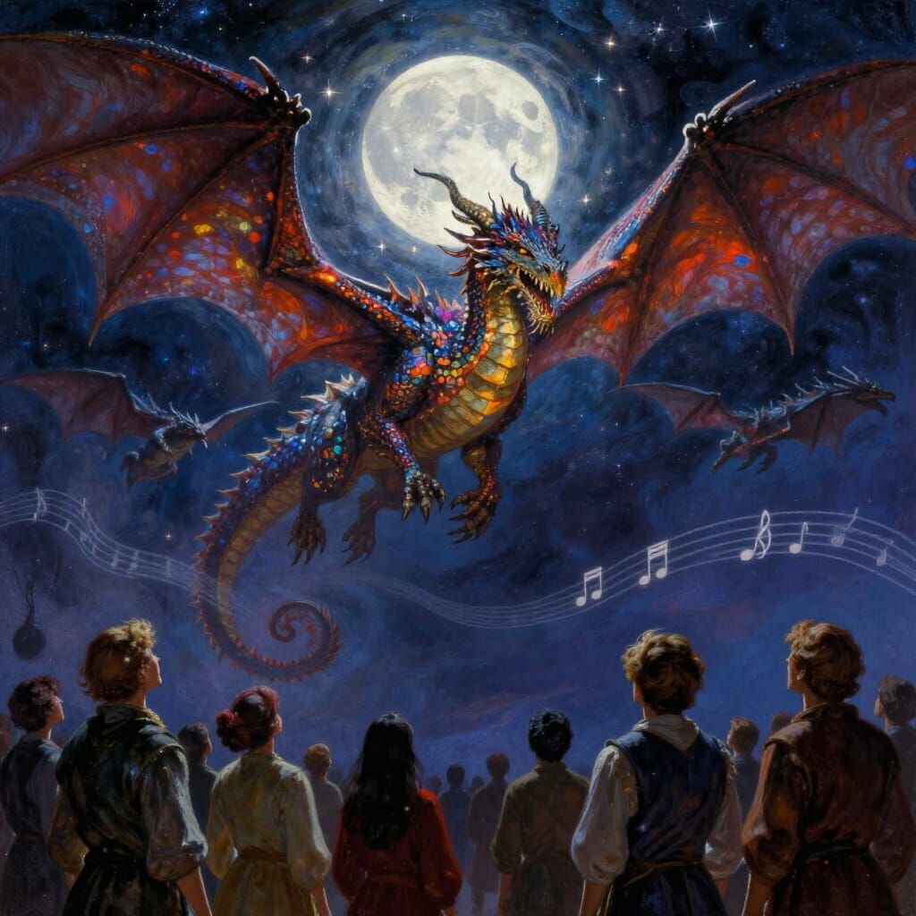 Dragons Soar to Moonlit Stars in Epic Fantasy Art