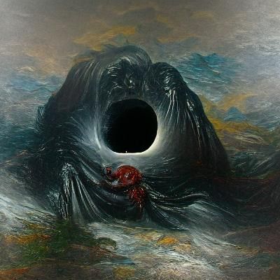 Eerie Black Hole in Dark Engraving Style