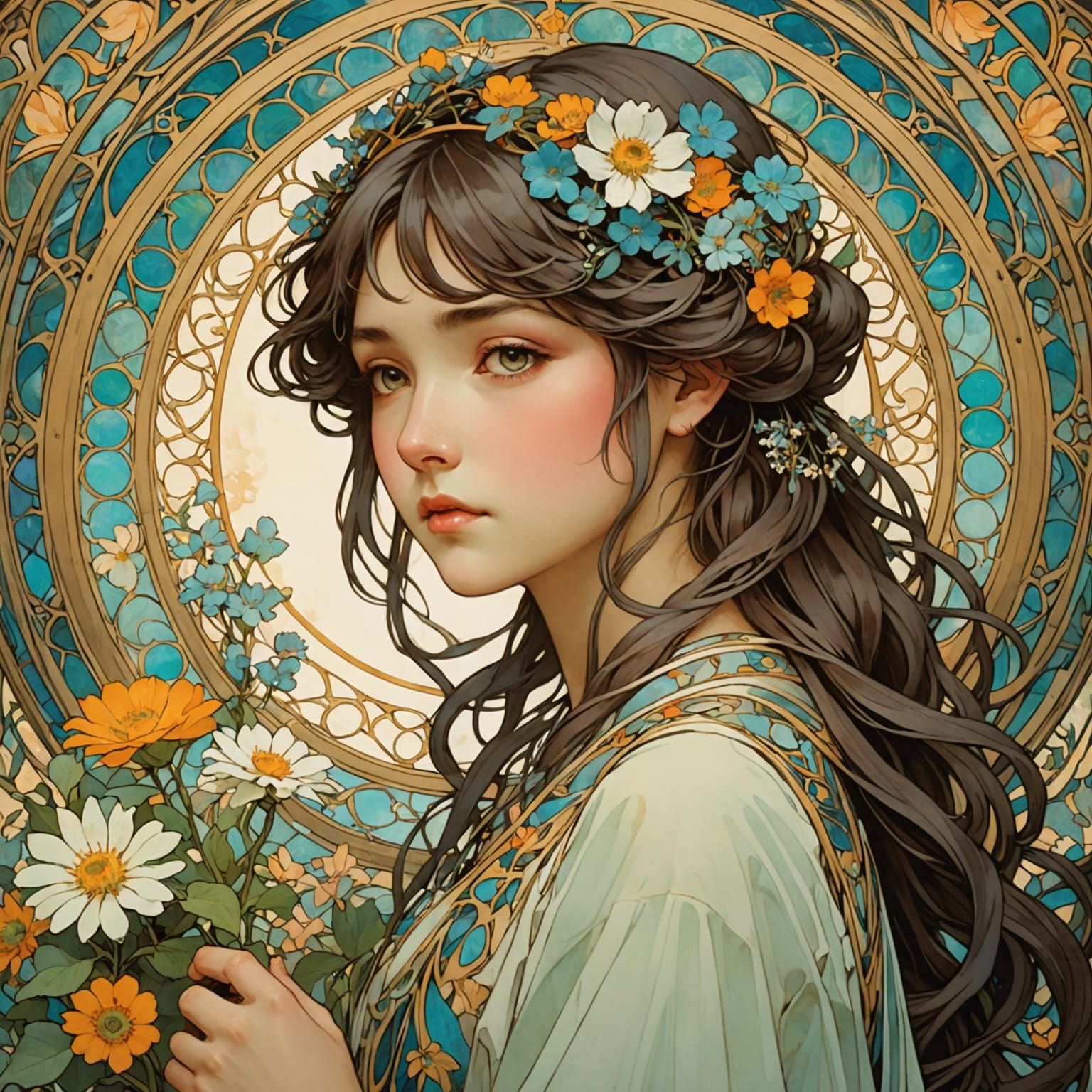 Gentle Goddess Among Vibrant Blooms