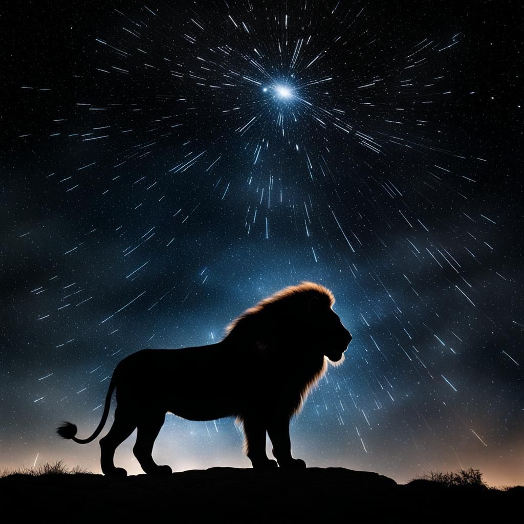 Stellar Lion Silhouette in Astrophotography Style