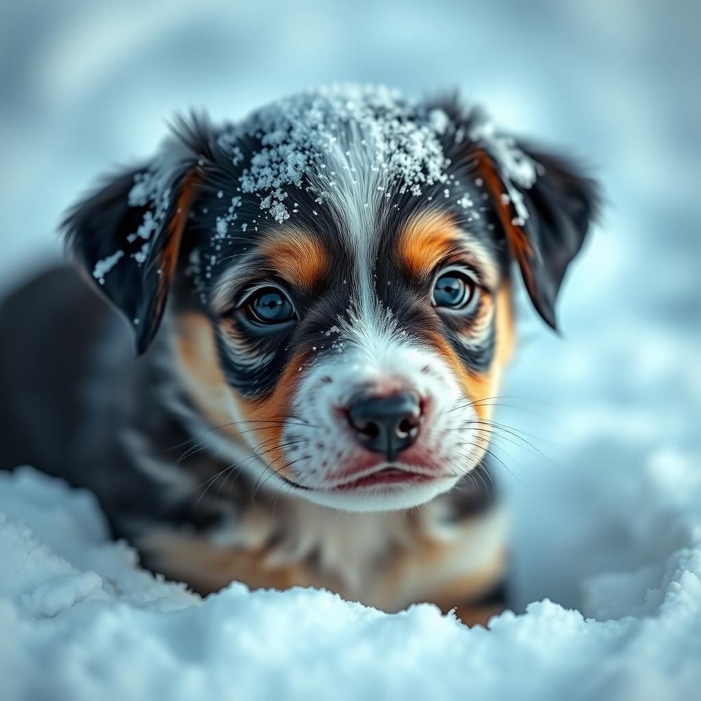 Snowy Puppy Portrait in Professional Photography Style