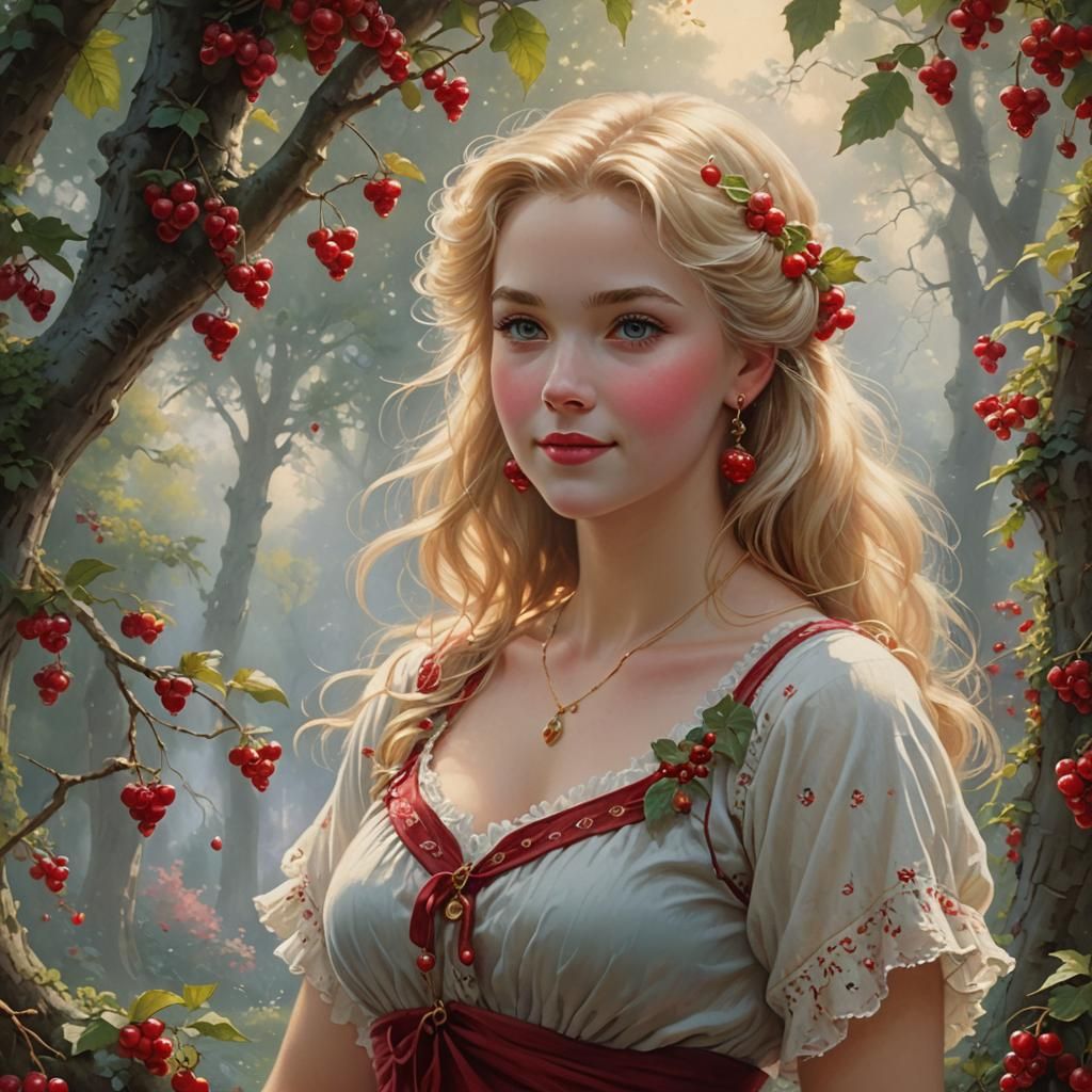 Girl with Cherry Earrings in Ethereal Style