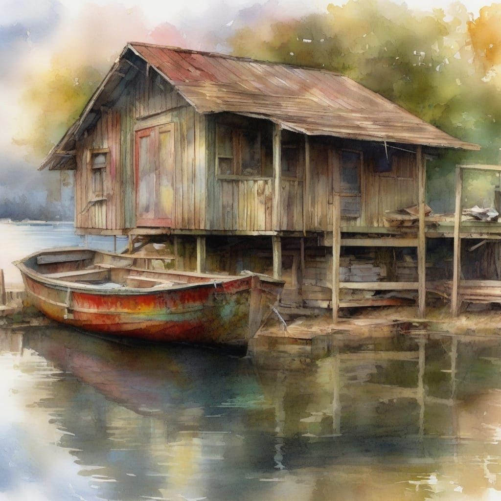 Epic Watercolor Fishing Village in Summer