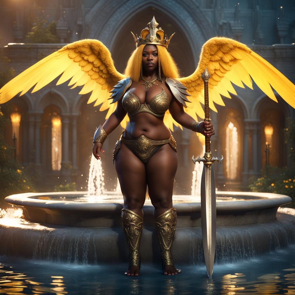 Fantasy Queen with Yellow Wings and Sword