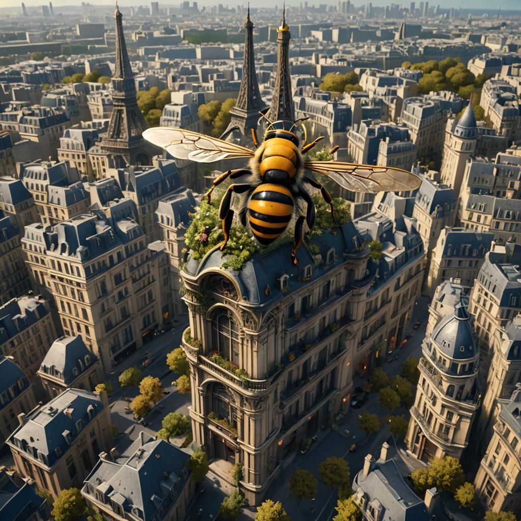 Big Bee in Paris: Detailed Matte Painting