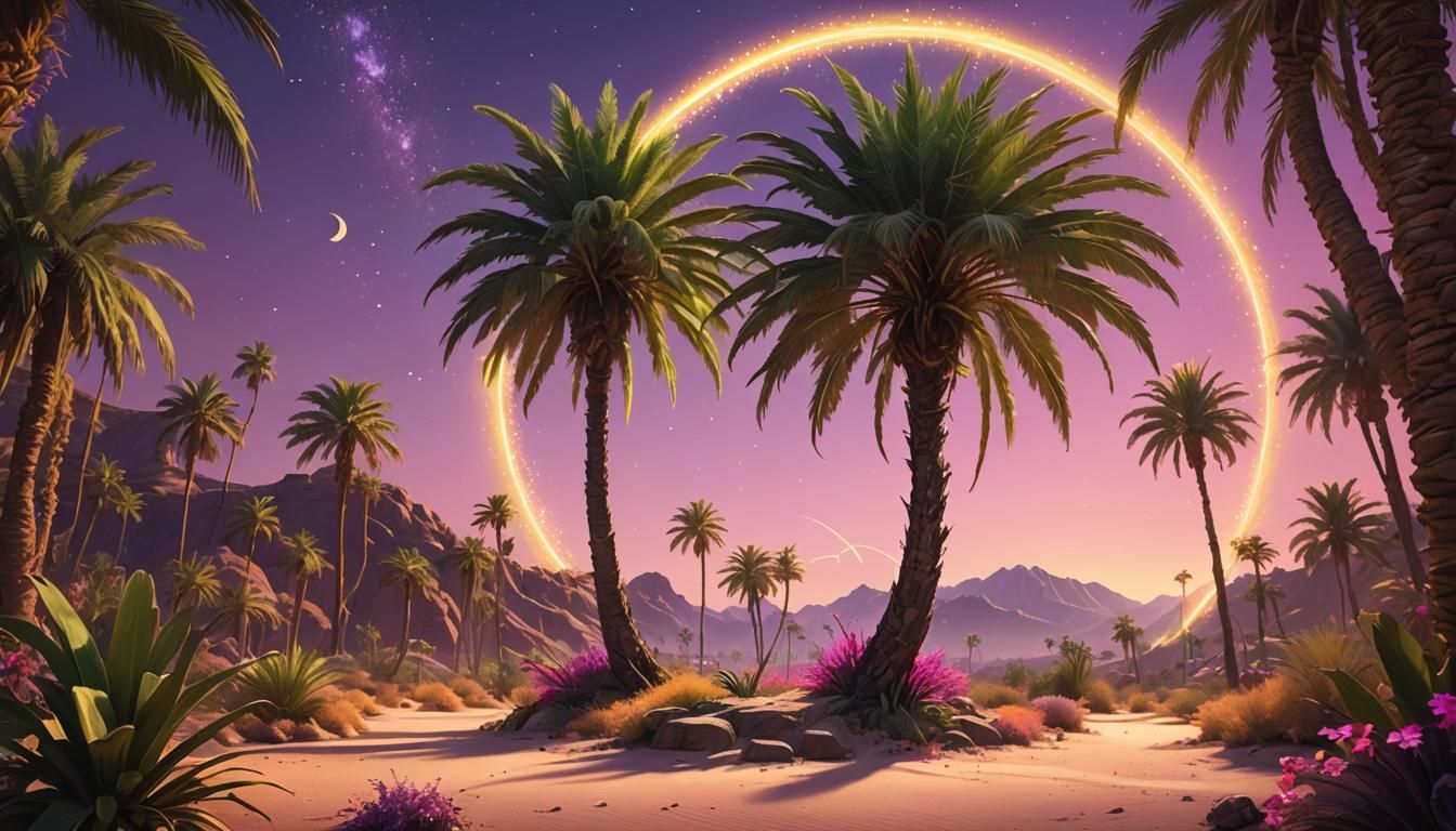 Lime Palm Oasis with Dancing Fairies