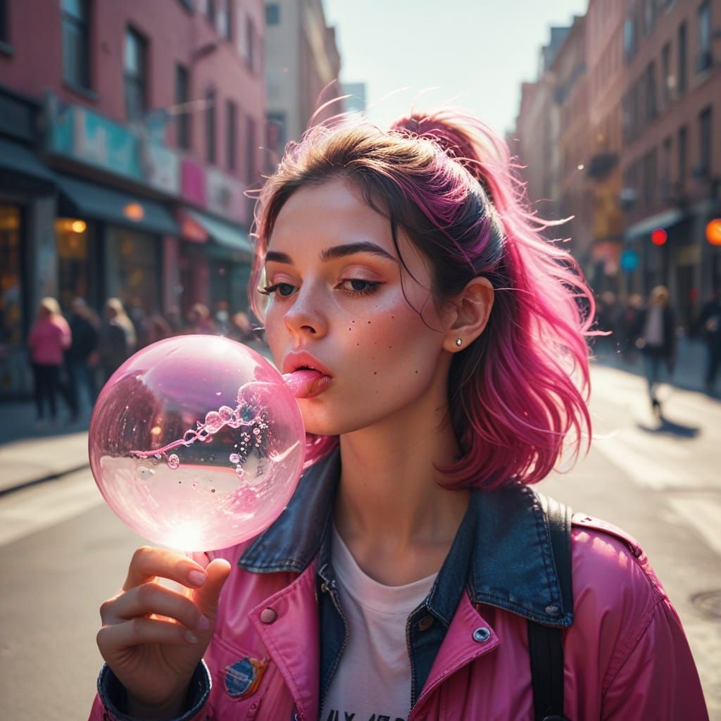 Vibrant City Street Bubble Art