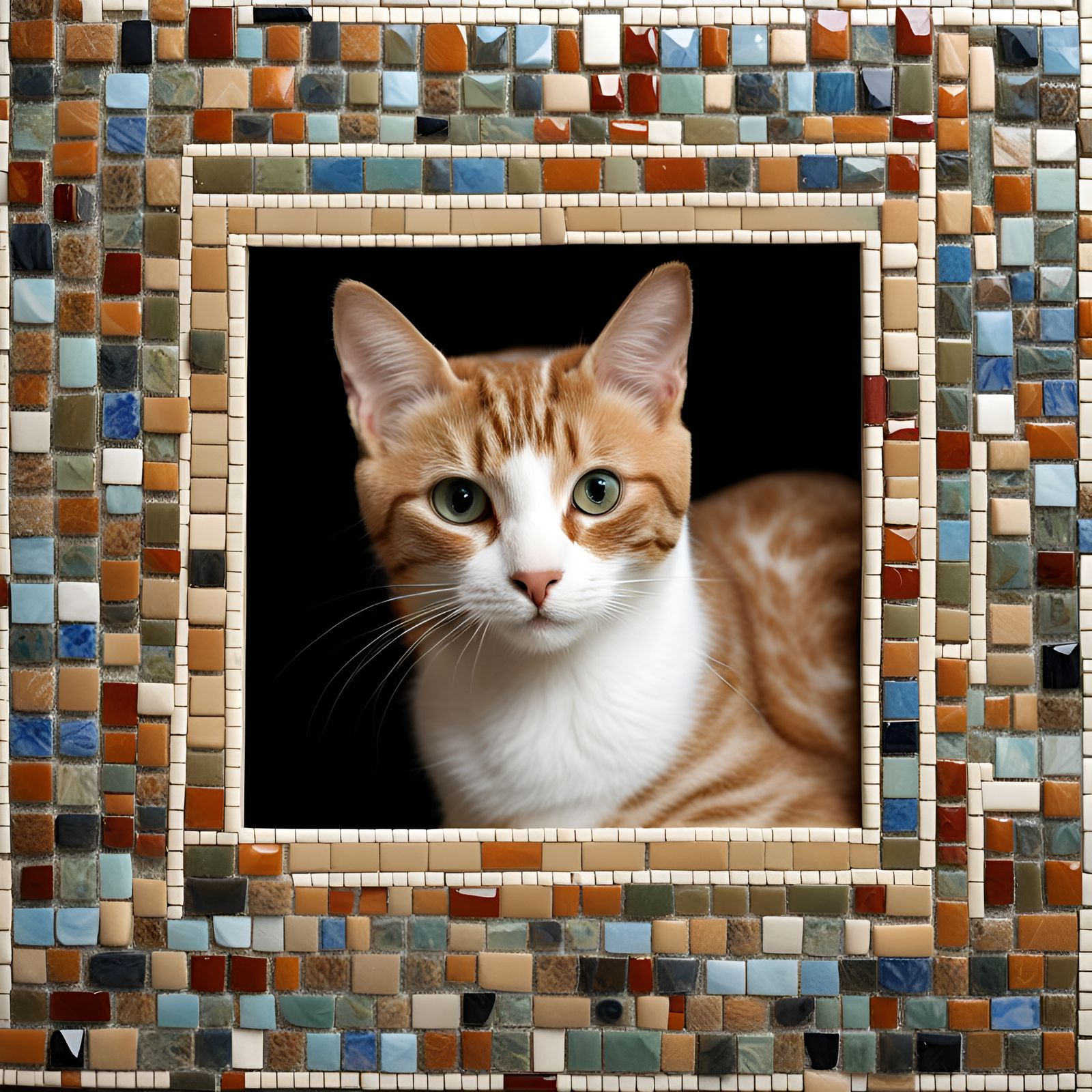 Mosaic Picture Frame Featuring a Cat