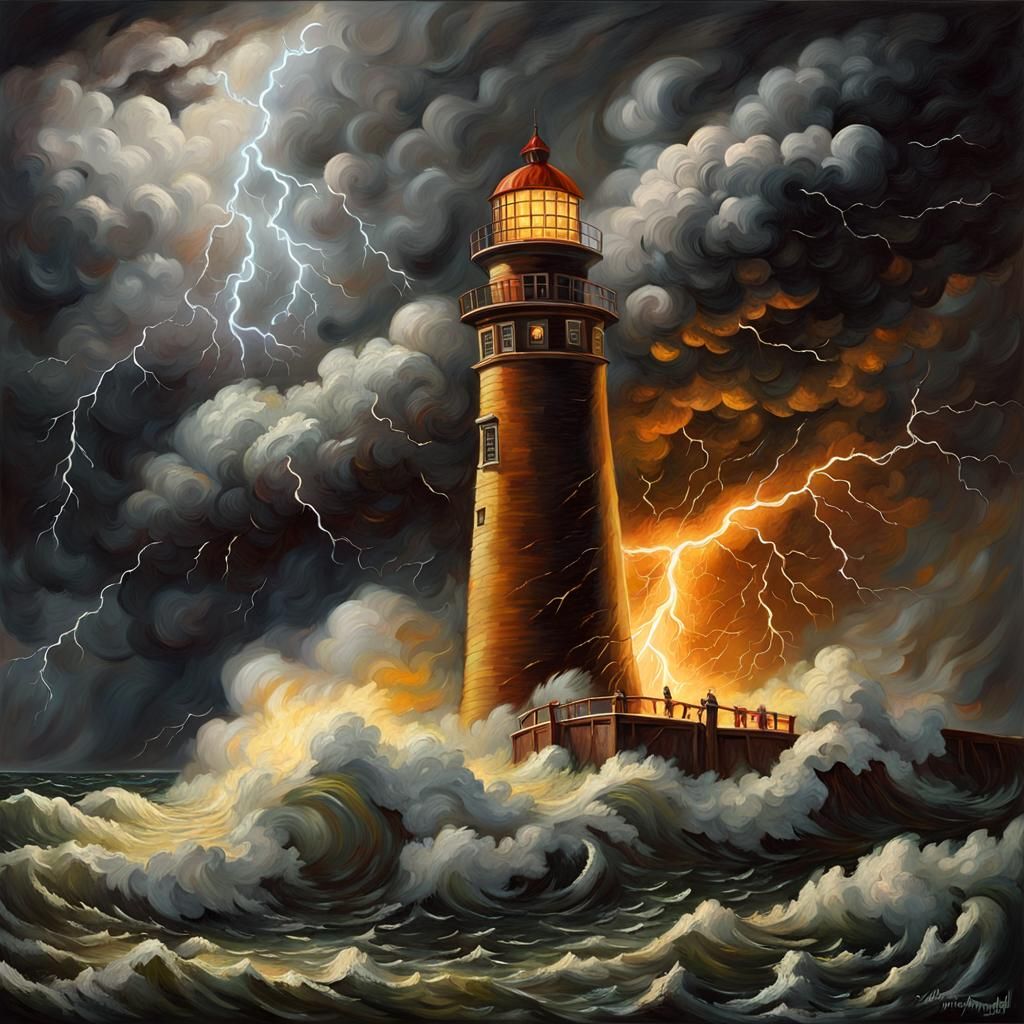 Stormy Sea with Lightning: An Impasto Oil Painting
