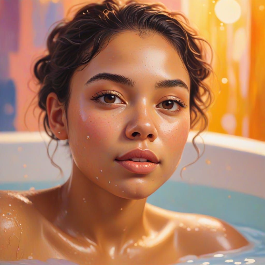 Girl's Bath in Fauvist Oil Painting Style