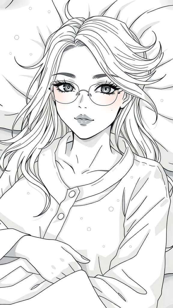 Monochrome Manga Portrait of Woman in Bed