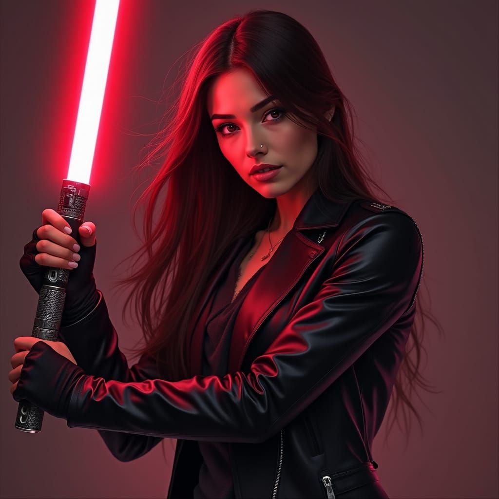 Elegant Warrior Ignites Blazing Red Lightsaber