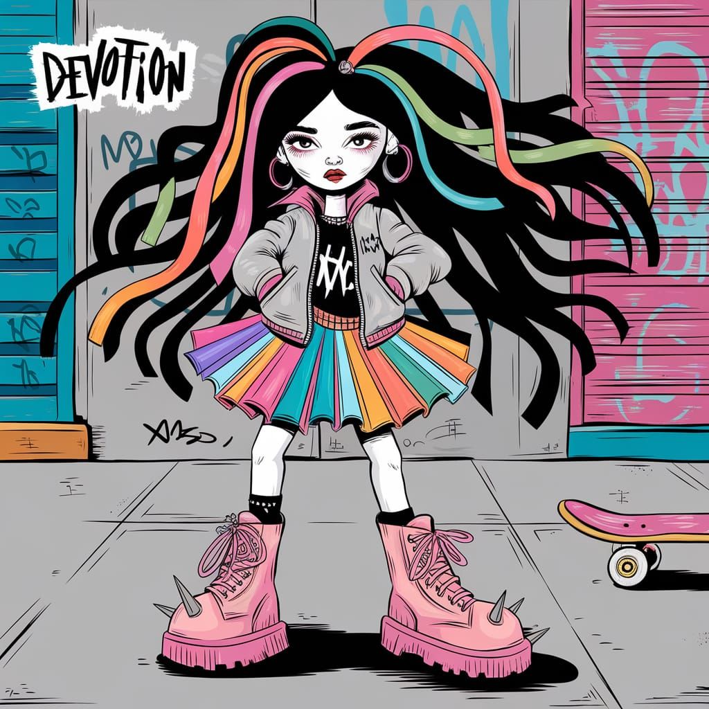 Punk Teen with Multicolored Ribbons Illustration