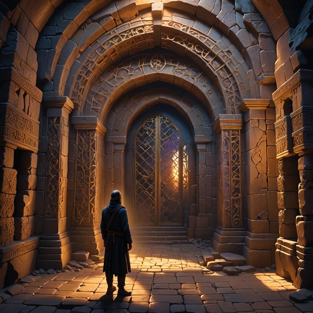 Lattice Door in Dimly Lit Stone Cell, Fantasy Art