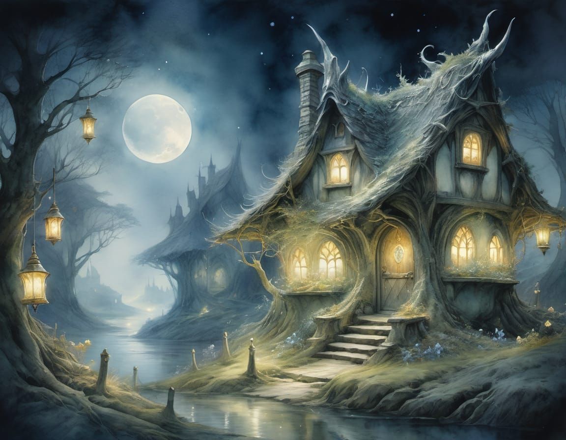 Mystical Fairy Village in Whimsical Watercolor