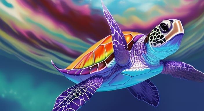 Gorgeous realistic colorful baby sea turtle
