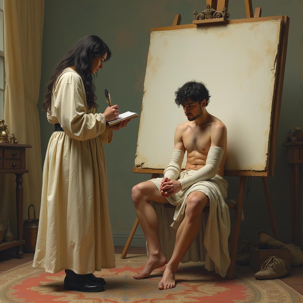 Wounded Man Posing for Poet, Impressionist Portrait