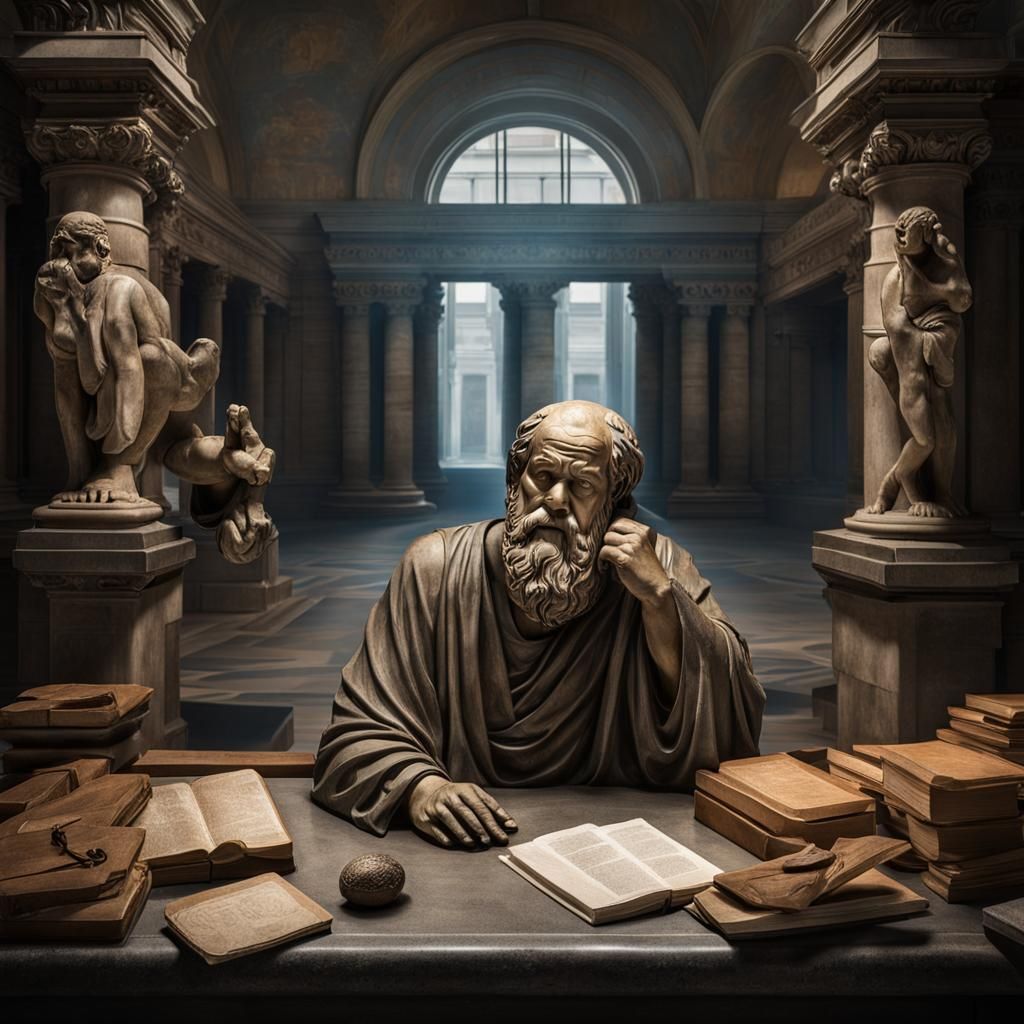 Socrates Statue in Deep Contemplation, Hyperrealistic