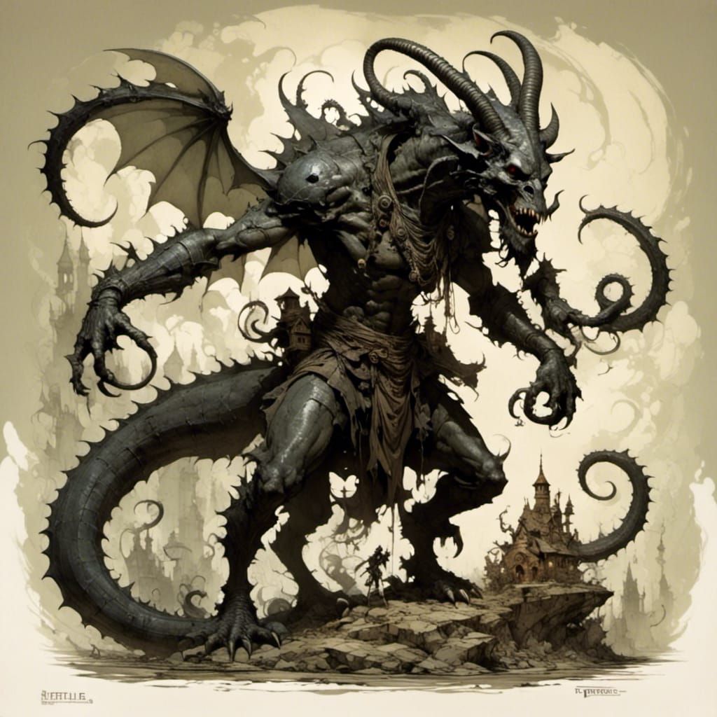 Dark Tiefling with Tentacle Companion in Dark Fantasy Style