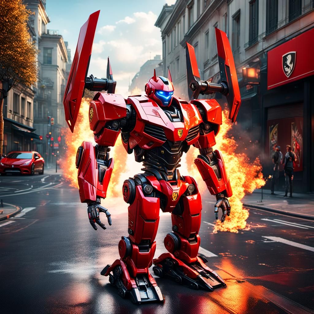 Ferrari Transformer Robot Portrait in Hyperrealistic Style
