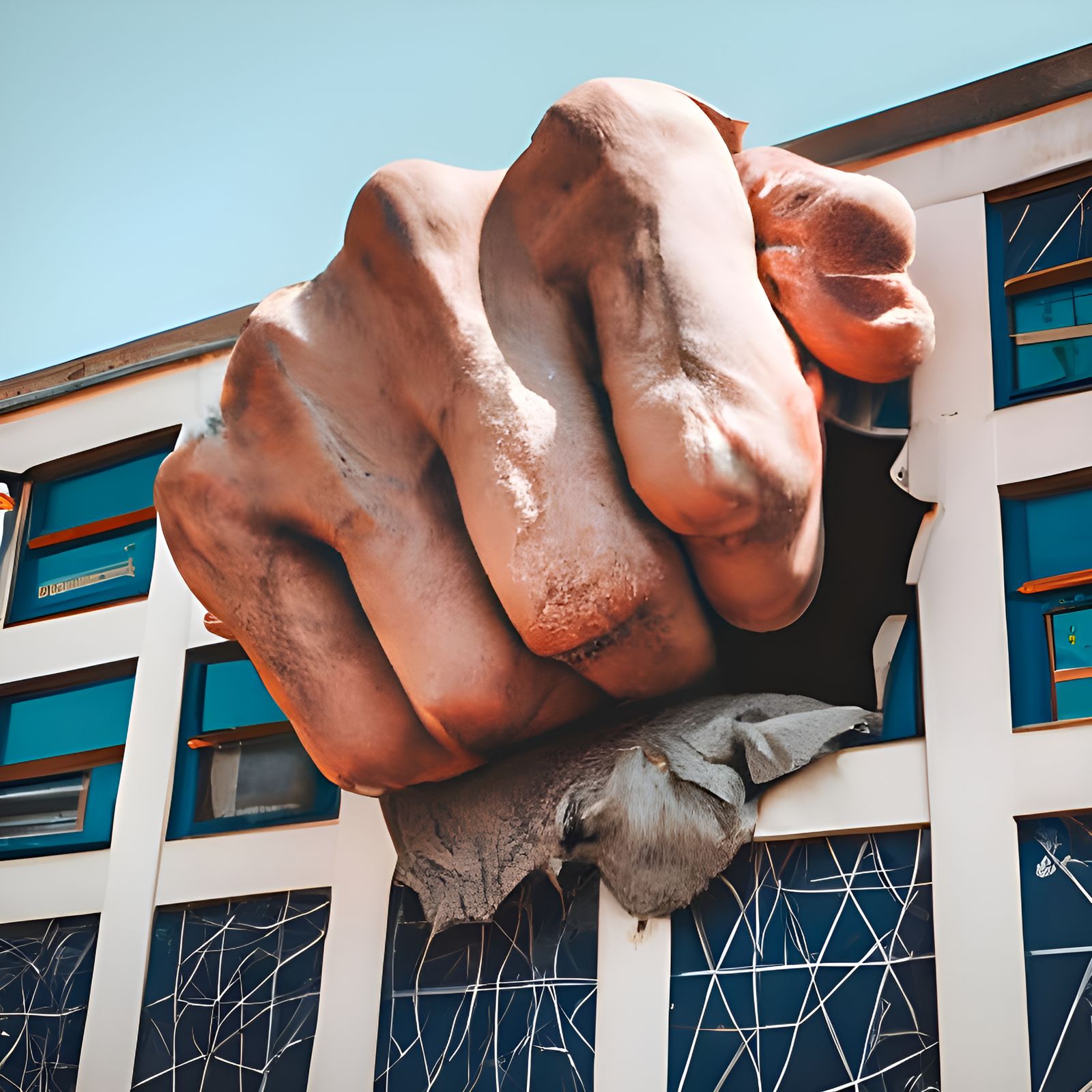 Giant Fist Smashes Building in Powerful Image