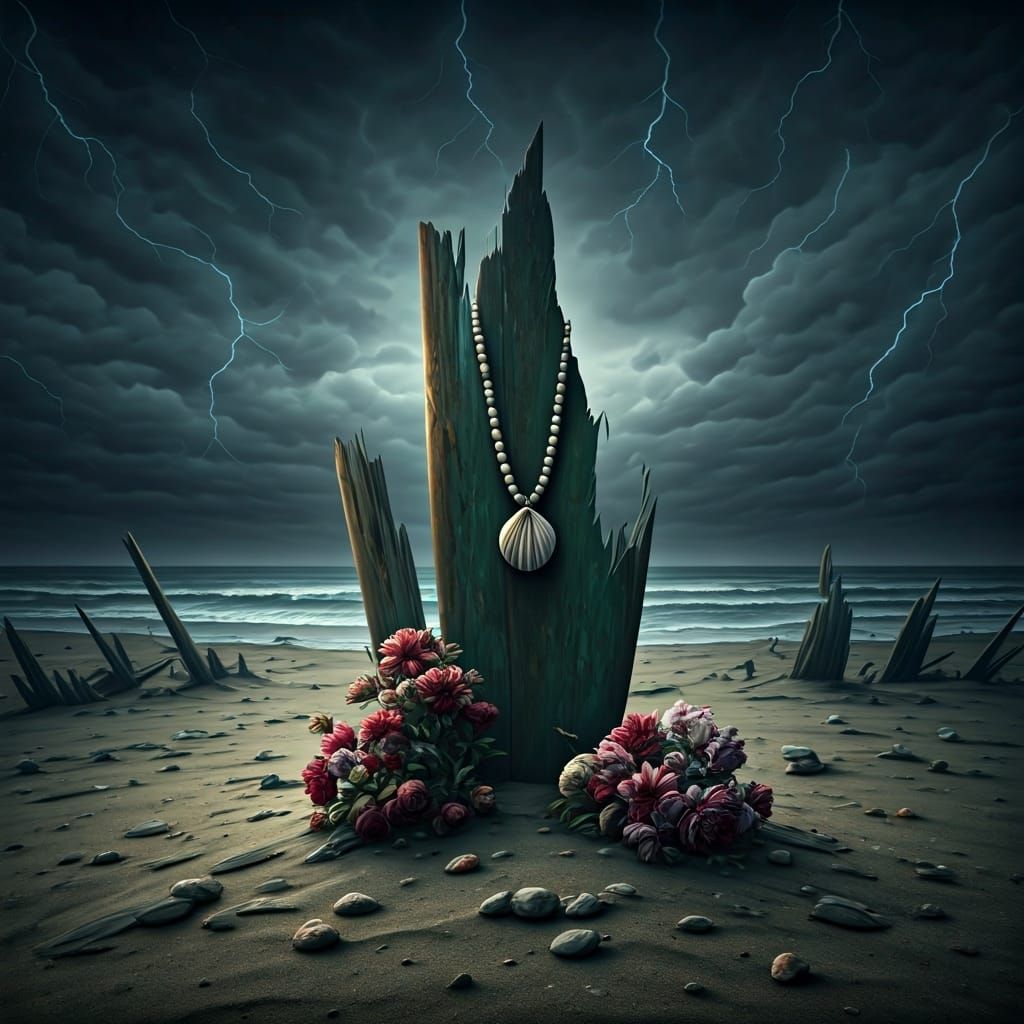 Dark Beach Party Ruins on Stormy Night