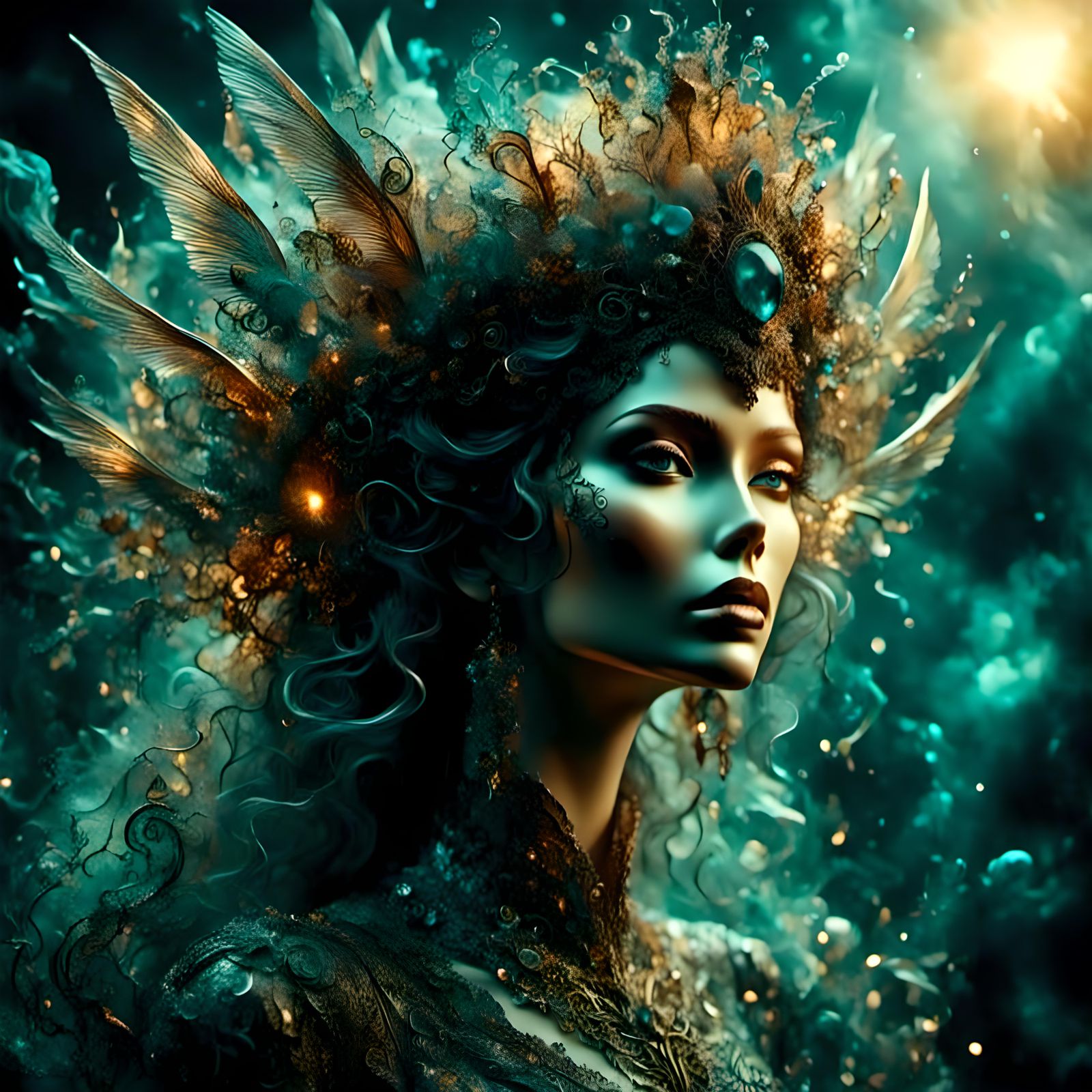 Intricate Portrait of Immortal Princess in Alcohol Ink Style